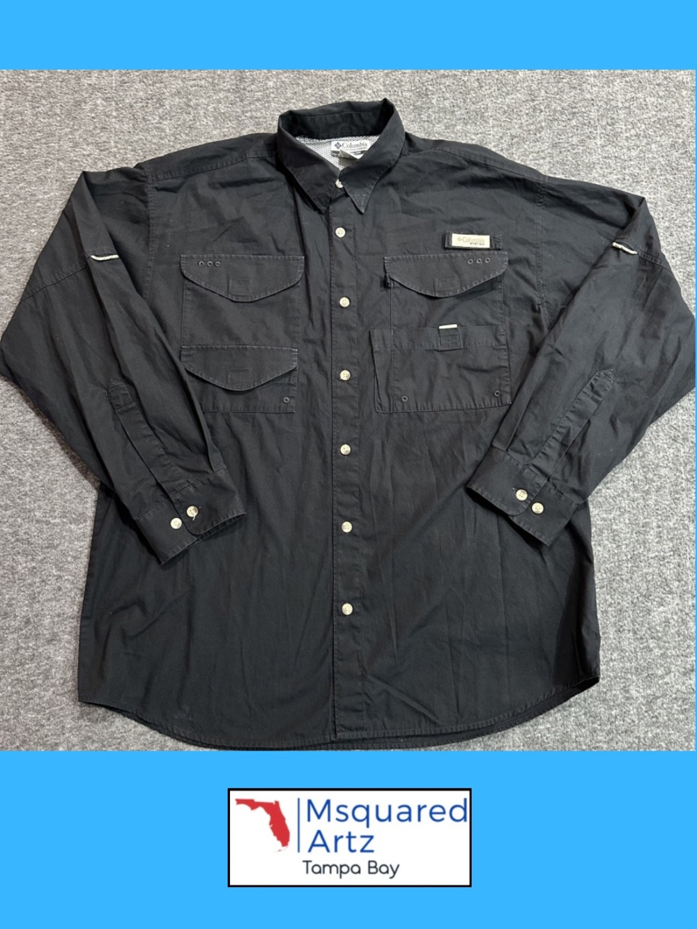 Columbia PFG Fishing Shirt Black Long Sleeve Vented Men Medium Cotton Button Up